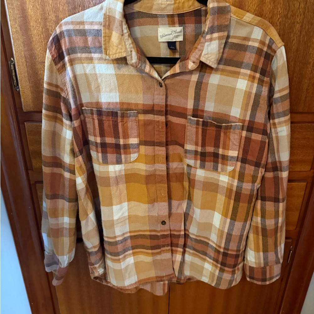 Universal Thread Plaid Button-Down Shirt — Rust, Mustard & Cream - Picture 4 of 4